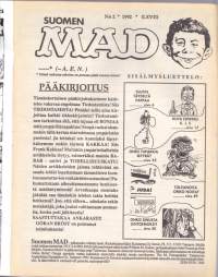 Suomen MAD N:o 2, 1992.  Ankaraa bailausta tässä numerossa * Frank Pappa Show * Viime vuoden videohitit retosteltuna * Babarin viimeinen seikkailu *
