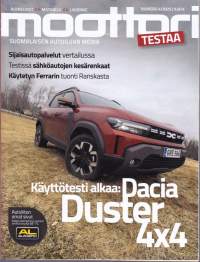 Moottori 2025 N:o 4. Rengastesti: Sähköautojen kesärenkaat. Sijaisautopalvelut vertailussa. Dacia Duster 4x4 käyttötesti alkaa.