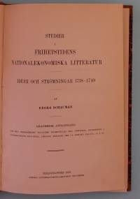 Studier i frihetstidens nationalekonomiska litteratur : idéer och strömningar 1718-1740.  ( Kirjallisuustutkimus, kirjateollisuus )