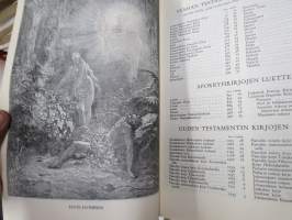Perheraamattu (Perhe-Raamattu), kuvittanut Gustave Doré (208 kpl kuvituksia), painettu 1951, omiste- ja perhenimi -merkinnät