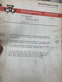 Massey-Ferguson Mähdrescher 86 Ersatzteil-Liste 1966 + Ändrungsmitteilung 1967 (leikkuupuimuri) -Parts book / varaosaluettelo + muutokset