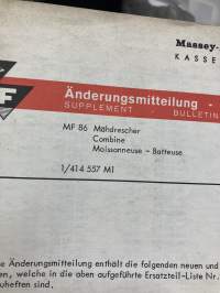 Massey-Ferguson Mähdrescher 86 Ersatzteil-Liste 1966 + Ändrungsmitteilung 1967 (leikkuupuimuri) -Parts book / varaosaluettelo + muutokset