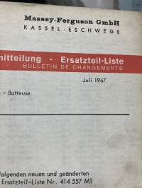 Massey-Ferguson Mähdrescher 86 Ersatzteil-Liste 1966 + Ändrungsmitteilung 1967 (leikkuupuimuri) -Parts book / varaosaluettelo + muutokset
