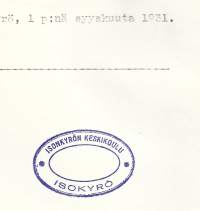 Isonkyrön Keskikoulu Isokyrö leima asiakirjalla 1931