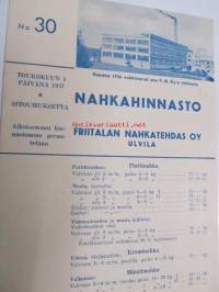 Friitalan Nahkatehdas Oy nahkahinnasto 1.5.1937