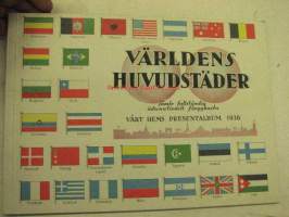 Världens huvudstäder jämte fullständig internationell flaggkarta - Vårt Hems presentalbum 1936 -ruotsalaisen lehden keräilykorttialbumi, täysin käyttämätön