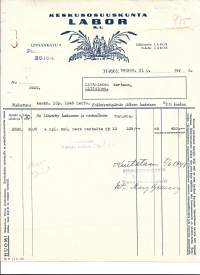 Keskusosuuskunta Labor Turku 1945  - firmalomake