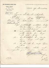 John Parviainen Oy Jyväskylä 1910 - firmalomake