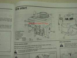 Briggs &amp; Stratton 9B900, 95900, 96900, 98900, 10A900, 10B900 operating and maintenance instructions, drift och underhåll -käyttöohjekirja mm. englanniksi ja