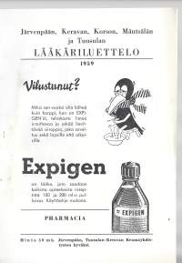 Lääkäriluettelo  1959 Järvenpää, Kerava, Korso, Mäntsälä, Tuusula