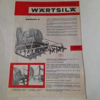 Wärtsilä Hankmo 21, 18,17ja 25, universal silmukkakultivaattori, latapiikkiäes 40, kamrikkijyrät väkilannoitteiden levityskone ja kylvökone 1959 -myyntiesite