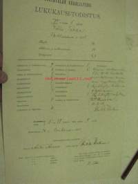 Sortavalan Reaalilyseo, lukukausi-todistus Vilho Tikka 1908