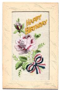 Happy Birthday  uniikki merkattu käsityö    postikortti kohopaino reunat  kulkematon