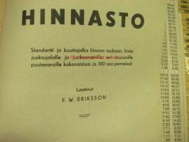 Sahatun puutavaran hinnasto standartti ja kuutiojalan hinnan mukaan...