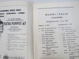 Yleisurheilumaaottelu Suomi - Italia, Helsinki 1-2.8.1967 -käsiohjelma / program