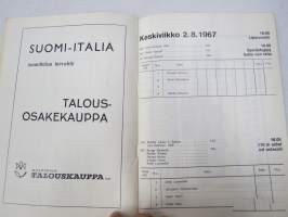 Yleisurheilumaaottelu Suomi - Italia, Helsinki 1-2.8.1967 -käsiohjelma / program
