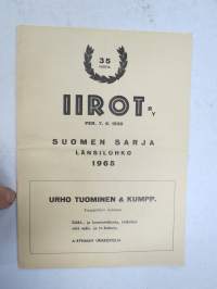 Iirot (Rauma) - Rosenlewin Urheilijat RU-38 19.5.1965 -Suomensarja (Suomen sarja / Mestaruussarja)  -jalkapallo käsiohjelma