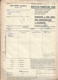 Deutsch - Finnische Line  Hamburg- Sud-, West- und Nordfinnland 1965 - konosement firmalomake