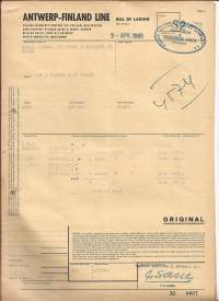 Antwerp - Finland Line 1965 - konosement firmalomake