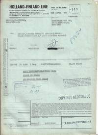 Holland  - Finland Line 1965 Billof landing  - konosement firmalomake