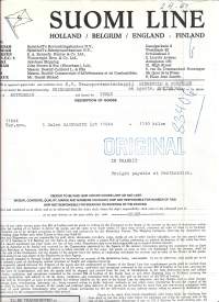 Suomi Line Holland Belgium England Finland 1965 Billof landing  - konosement firmalomake