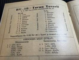 Rosenlewin Urheilijat RU-38, Pori - Turun Toverit 8.9.1963 -Suomensarja (Suomen sarja / Mestaruussarja)  -jalkapallo käsiohjelma