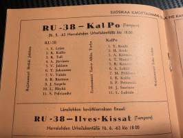 Rosenlewin Urheilijat RU-38, Pori - Tampere Kal Po 26.5.1963 -Suomensarja (Suomen sarja / Mestaruussarja)  -jalkapallo käsiohjelma