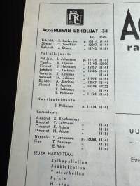 Rosenlewin Urheilijat RU-38, Pori - Tampere I- Kissat 16.6.1963 -Suomensarja (Suomen sarja / Mestaruussarja)  -jalkapallo käsiohjelma