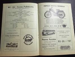 Rosenlewin Urheilijat RU-38, Pori - Turun Pallokerho 30.6.1963 -Suomensarja (Suomen sarja / Mestaruussarja)  -jalkapallo käsiohjelma
