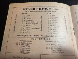 Rosenlewin Urheilijat RU-38, Pori - HPK Hämeenlinna 29.9.1963 -Suomensarja (Suomen sarja / Mestaruussarja)  -jalkapallo käsiohjelma