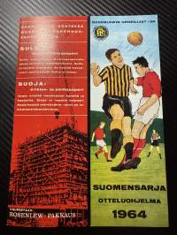 Rosenlewin Urheilijat RU-38, Pori - Tu We Turku 26.4.1964 -Suomensarja (Suomen sarja / Mestaruussarja)  -jalkapallo käsiohjelma