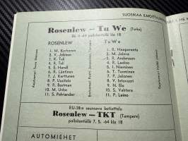 Rosenlewin Urheilijat RU-38, Pori - Tu We Turku 26.4.1964 -Suomensarja (Suomen sarja / Mestaruussarja)  -jalkapallo käsiohjelma
