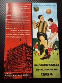 Rosenlewin Urheilijat RU-38, Pori - HIK Hanko 18.5.1964 -Suomensarja (Suomen sarja / Mestaruussarja)  -jalkapallo käsiohjelma