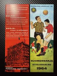 Rosenlewin Urheilijat RU-38, Pori - Iirot Rauma 24.5.1964 -Suomensarja (Suomen sarja / Mestaruussarja)  -jalkapallo käsiohjelma