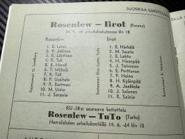 Rosenlewin Urheilijat RU-38, Pori - Iirot Rauma 24.5.1964 -Suomensarja (Suomen sarja / Mestaruussarja)  -jalkapallo käsiohjelma