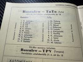 Rosenlewin Urheilijat RU-38, Pori - TuTo Turku 14.6.1964 -Suomensarja (Suomen sarja / Mestaruussarja)  -jalkapallo käsiohjelma