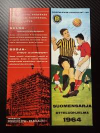 Rosenlewin Urheilijat RU-38, Pori - TPV Tampere 21.6.1964 -Suomensarja (Suomen sarja / Mestaruussarja)  -jalkapallo käsiohjelma