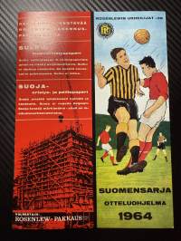 Rosenlewin Urheilijat RU-38, Pori - RaPa Rauma 26.7.1964 -Suomensarja (Suomen sarja / Mestaruussarja)  -jalkapallo käsiohjelma
