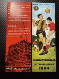 Rosenlewin Urheilijat RU-38, Pori - KalPo Tampere 16.8.1964 -Suomensarja (Suomen sarja / Mestaruussarja)  -jalkapallo käsiohjelma