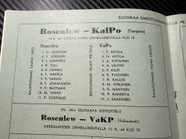 Rosenlewin Urheilijat RU-38, Pori - KalPo Tampere 16.8.1964 -Suomensarja (Suomen sarja / Mestaruussarja)  -jalkapallo käsiohjelma