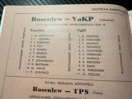 Rosenlewin Urheilijat RU-38, Pori - VaKP Valkeakoski 13.9.1964 -Suomensarja (Suomen sarja / Mestaruussarja)  -jalkapallo käsiohjelma