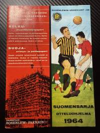 Rosenlewin Urheilijat RU-38, Pori - TaPa Tampere 11.10.1964 -Suomensarja (Suomen sarja / Mestaruussarja)  -jalkapallo käsiohjelma