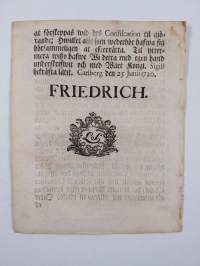 Kongl. Maj:ts nådige Förbud, På gammal Gryte- och Kettel-Koppars utskeppande. Dat. Carlberg den 25. Junii 1720