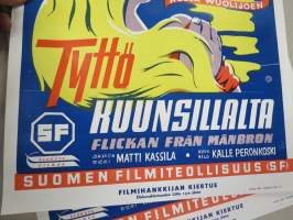 Tyttö kuunsillalta - Flickan från månbron -elokuvajuliste, Ansa Ikonen - Joel Rinne, ohjaus Matti Kassila, kuvaus Kalle Peronkoski