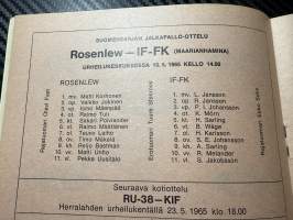 Rosenlewin Urheilijat RU-38, Pori - IF - FK Maarianhamina 16.5.1965 -Suomensarja (Suomen sarja / Mestaruussarja)  -jalkapallo käsiohjelma