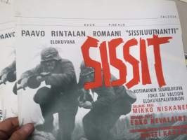 Sissit -elokuvajuliste, mm. Matti Oravisto, Heimo Lepistö, Erkki Siltola, Tea Ista, Ritva Vepsä, Anja Pohjola, ohjaus Mikko Niskanen, tuotanto Matti Kassila