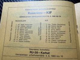 Rosenlewin Urheilijat RU-38, Pori - KIF Helsinki 23.5.1965 -Suomensarja (Suomen sarja / Mestaruussarja)  -jalkapallo käsiohjelma
