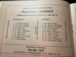 Rosenlewin Urheilijat RU-38, Pori - KARHUT Pori 4.6.1965 -Suomensarja (Suomen sarja / Mestaruussarja)  -jalkapallo käsiohjelma