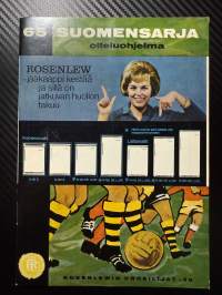 Rosenlewin Urheilijat RU-38, Pori - TP-V Tampere 25.7.1965 -Suomensarja (Suomen sarja / Mestaruussarja)  -jalkapallo käsiohjelma