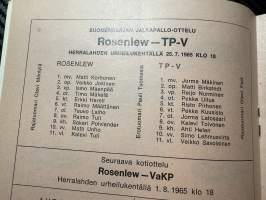 Rosenlewin Urheilijat RU-38, Pori - TP-V Tampere 25.7.1965 -Suomensarja (Suomen sarja / Mestaruussarja)  -jalkapallo käsiohjelma